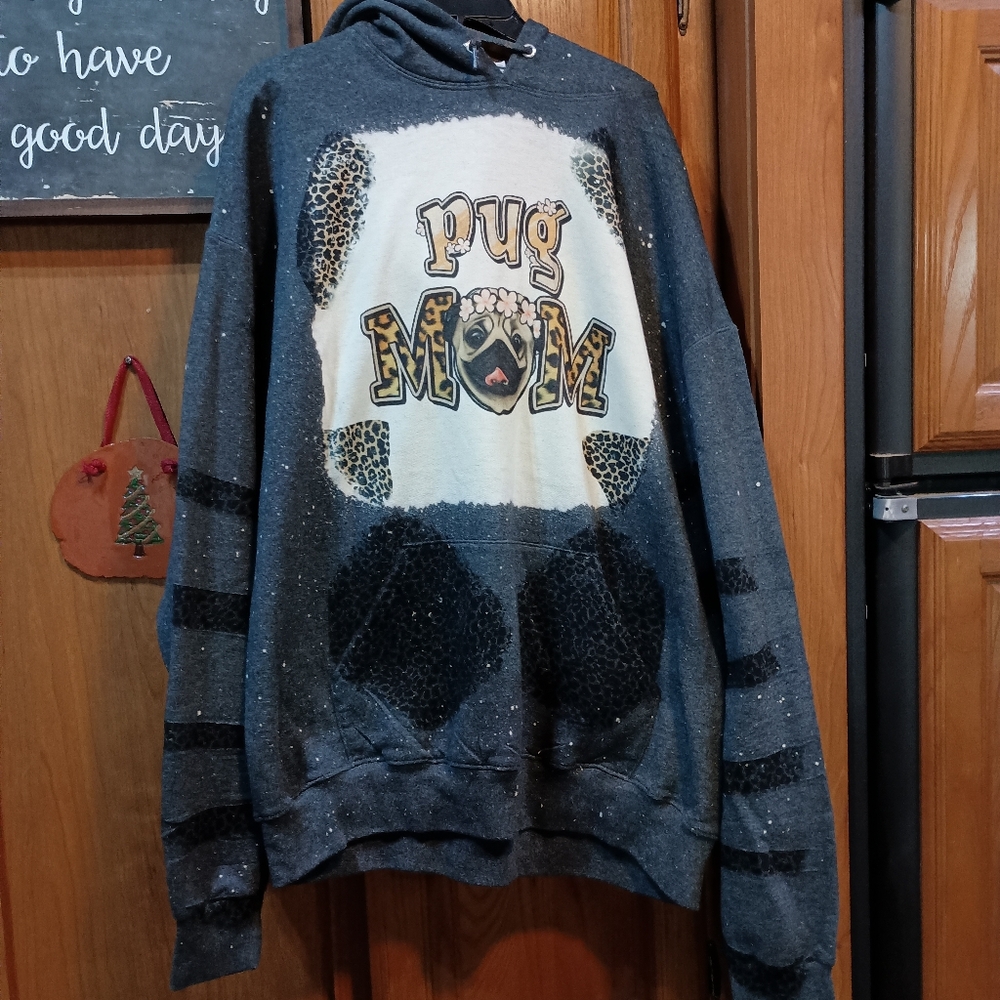 Gray Pug Mom Jerzees Hooded Sweatshirt XL